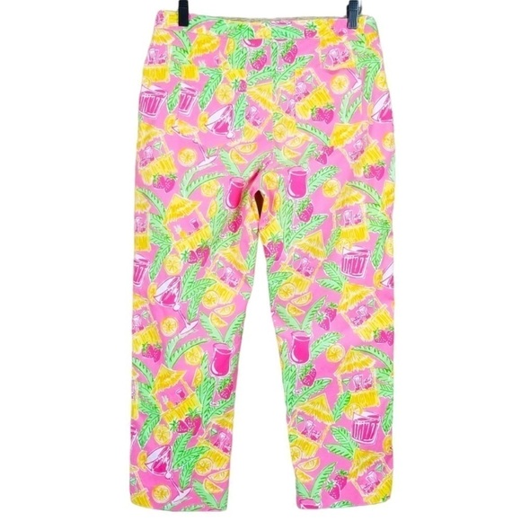 Lilly Pulitzer Juice Bar Print Crop Pant Lemon Slice Tiki Cocktails Retro Size 8 - Picture 2 of 6